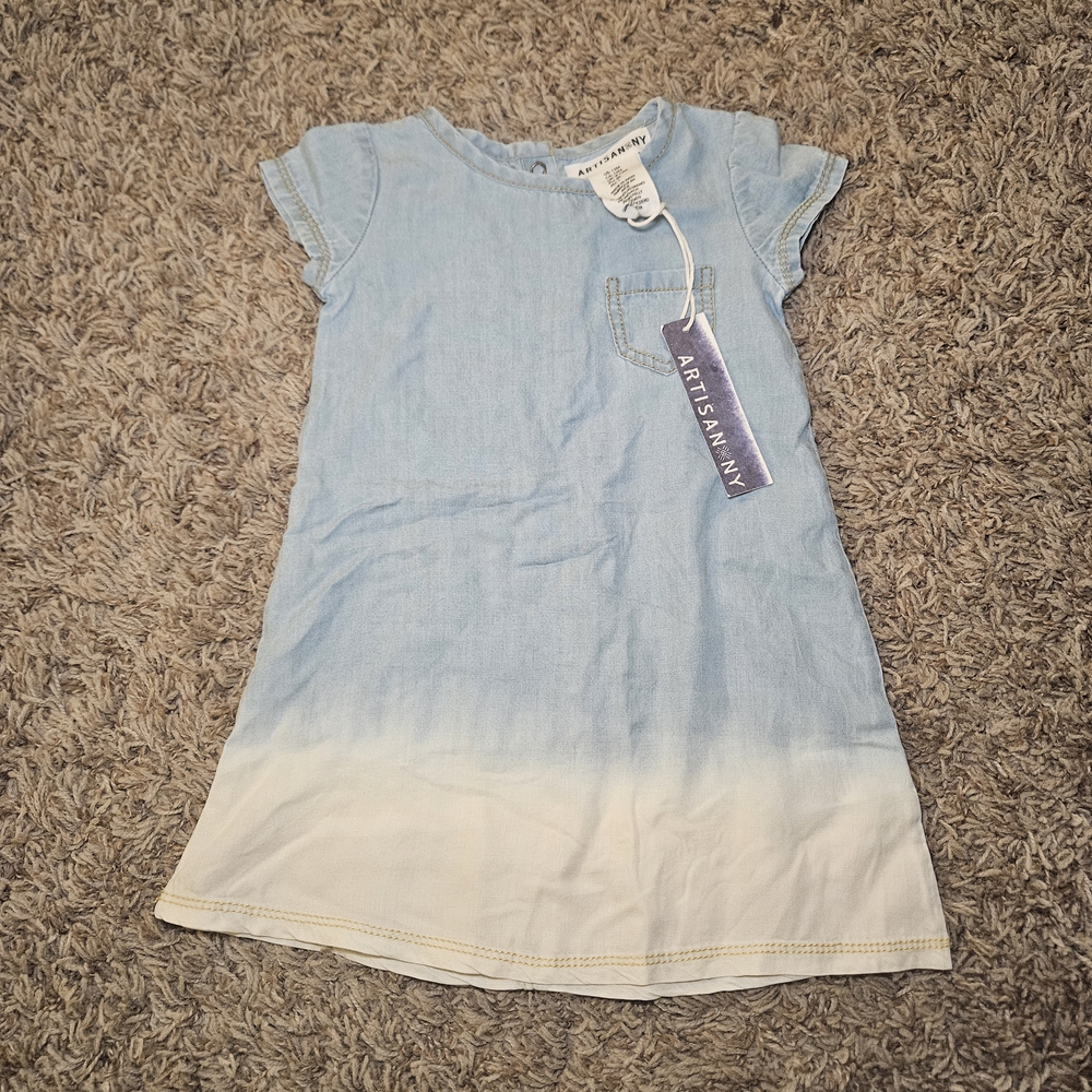 NWT Artisan NY Blue White Bleach Dip Dye Ombré Dress Infant Size 12 Months